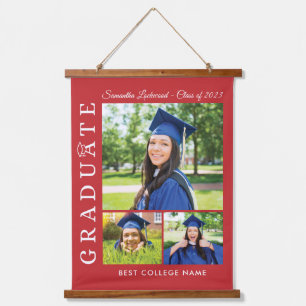Abschluss 2024 Foto Collage Red Grad Keepsakes Wandteppich Mit Holzrahmen