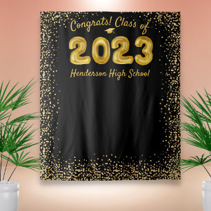 Abschluss 2024 Gold Balloons Schwarzes Foto Hinter Wandteppich
