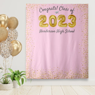 Abschluss 2024 Goldballons Rosa Foto Hintergrund Wandteppich