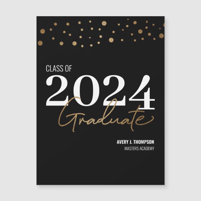 Abschluss 2024: Konfetti-Klassifikation Schwarz un Magnetkarte (Vorderseite)