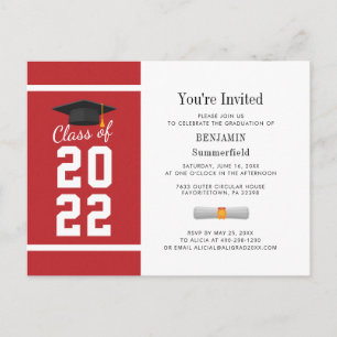 Abschluss 2024 Minimalistisch Red White Graduate Einladungspostkarte