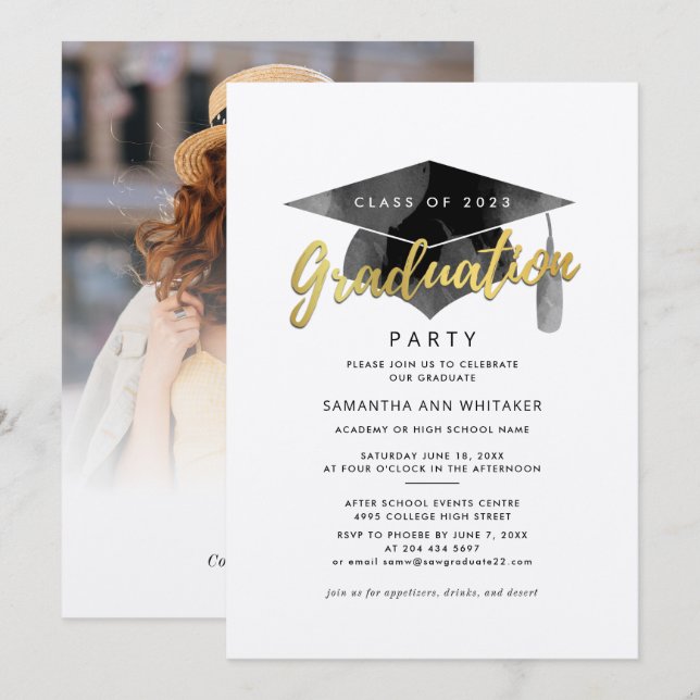 Abschluss 2024 Minimalistisches Foto Grad Party Einladung (Vorne/Hinten)