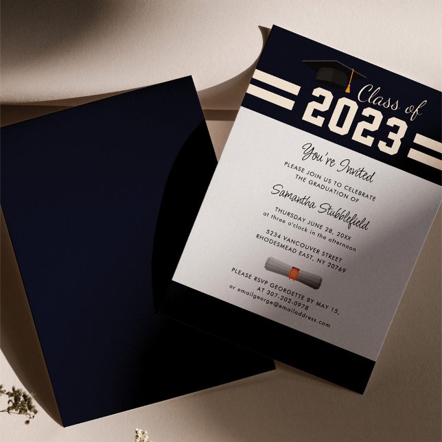 Abschluss 2024 Navy Blue Grad Party Rose Gold Folieneinladung (Von Creator hochgeladen)