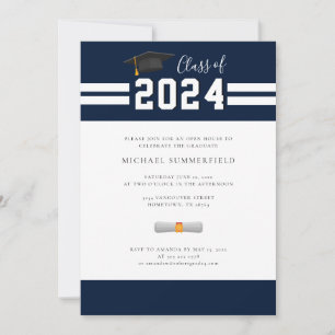 Abschluss 2024 Navy White Foto Open House Party Einladung
