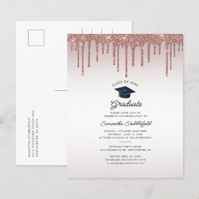 Abschluss 2024 Rose Gold Grad Party Einladung (Vorne/Hinten)