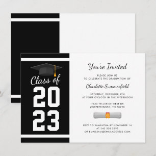 Abschluss 2024 Schwarzes und Weiß Grad Party Einladung