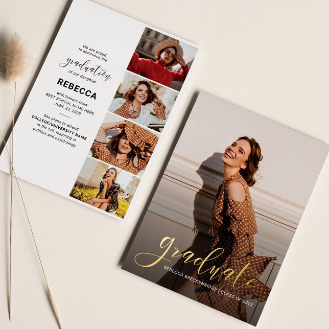 Abschluss 2025 Ankündigung von Fotocollage-Skripte (Graduation 2025 Photo Collage Script Gold Foil Announcement)