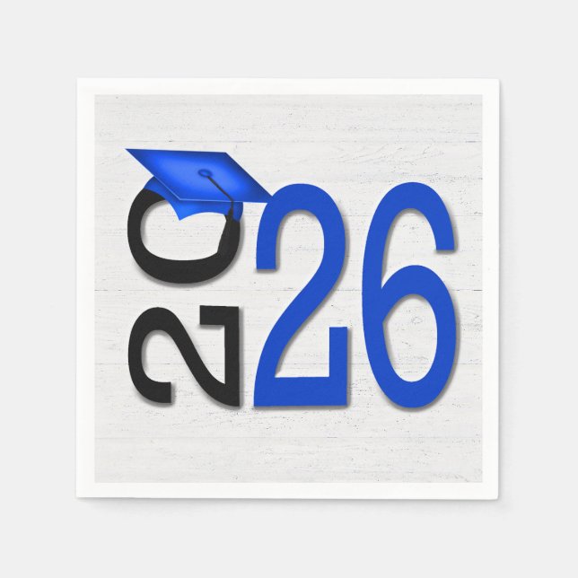 Abschluss 2025 Blau und Schwarz auf Holz Serviette (Vorderseite)