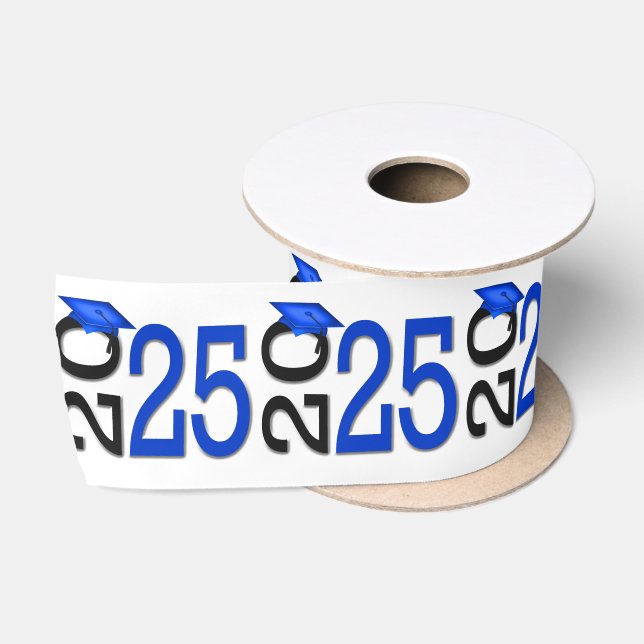 Abschluss 2025 Blau und Schwarz Satinband (Spule)