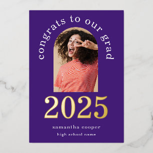 Abschluss 2025 Bogen Foto Lila Goldfolie Ankündigu Folieneinladung