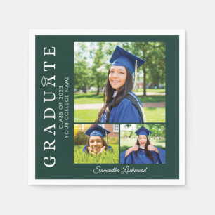 Abschluss 2025 Foto Collage Green Grad Party Serviette