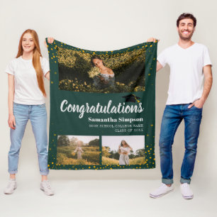 Abschluss 2025 Foto Collage Green Script Fleecedecke