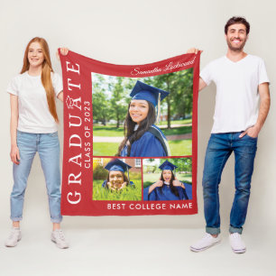 Abschluss 2025 Foto Collage Red Grad Keepake Fleecedecke