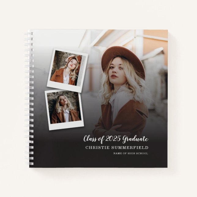 Abschluss 2025 Foto Collage Script Gästebuch Notizbuch (Vorderseite)