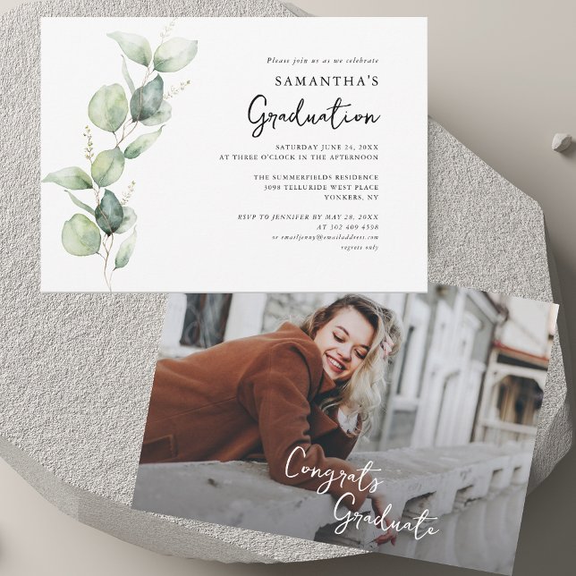 Abschluss 2025 Foto Eukalyptus Grad Party Einladung (Graduation 2025 Photo Eucalyptus Grad Party Invitation)