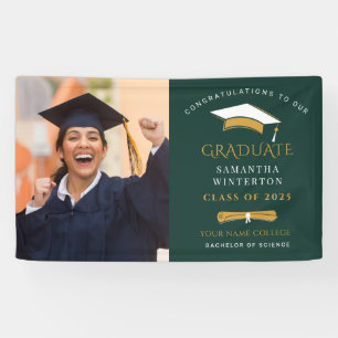 Abschluss 2025 Foto Gold Green Graduate Party Banner