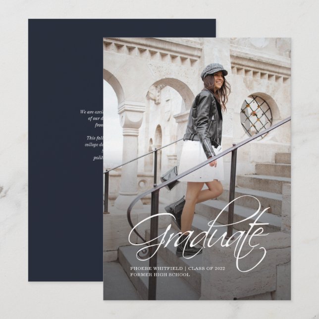 Abschluss 2025 Foto Script Elegant Ankündigung (Vorne/Hinten)