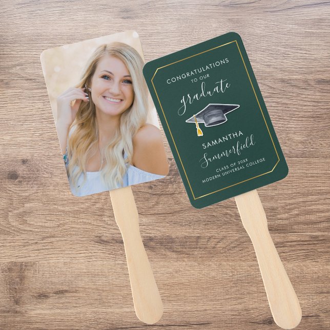 Abschluss 2025 Foto Script Green Grad Party Fächer (Graduation 2025 Photo Script Green Grad Party Hand Fan)