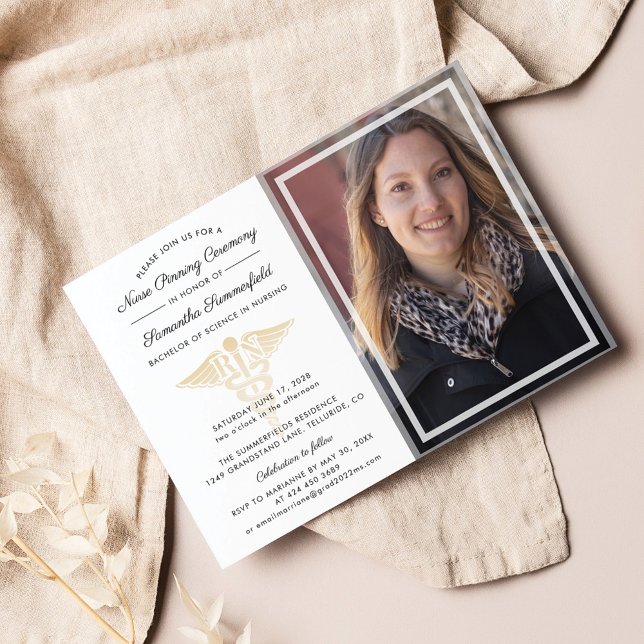 Abschluss 2025 Foto zur Zeremonie der Krankenpfleg Einladung (Nurse Pinning Ceremony Graduation Party Photo Invitation)