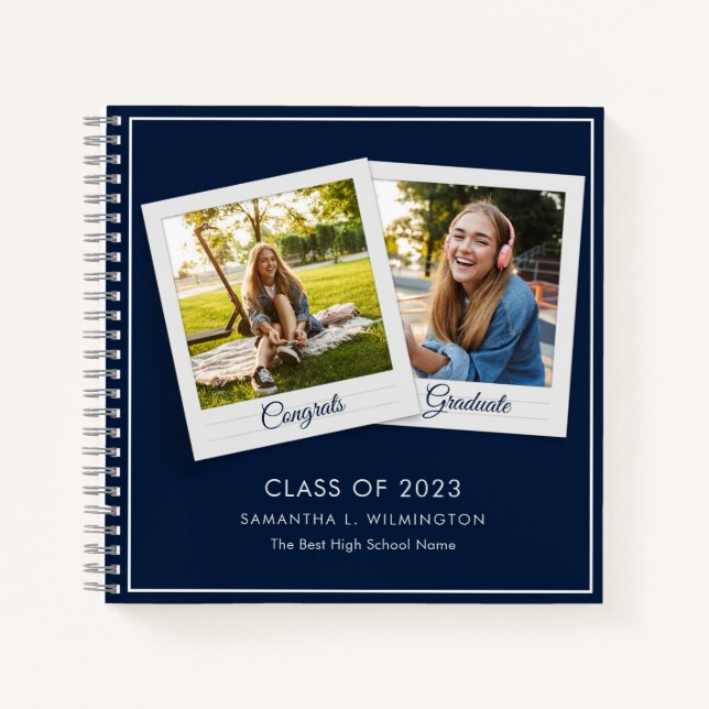 Abschluss 2025 Fotos Grad Party Navy Blue Guest Notizbuch (Vorderseite)