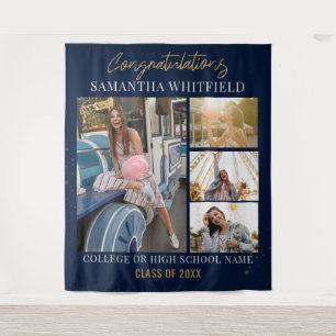 Abschluss 2025 Fotos Navy Blue Backdrop Wandteppich