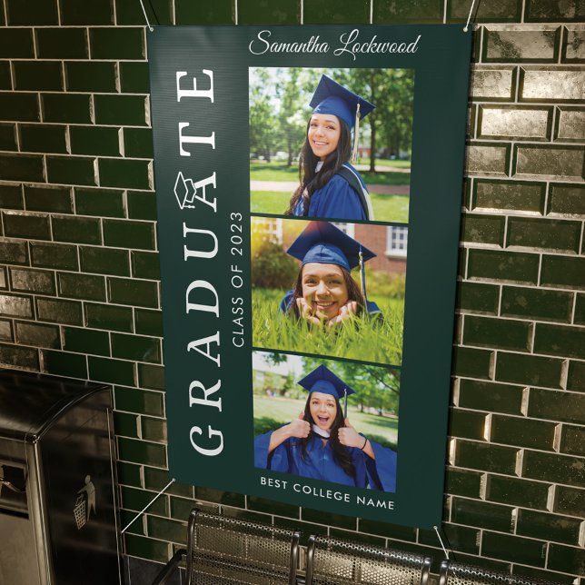 Abschluss 2025 Grad Foto Grün und Weiß Banner (Graduation Party Decor Class of 2024 Multi Photo Banner)