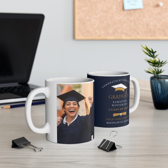 Abschluss 2025 Graduate Keepake Foto Kaffeetasse (Graduation Photo Typography 11oz White Coffee Mug)