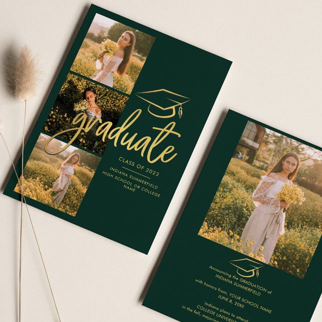 Abschluss 2025 Green Graduate Foto Collage Ankündigung (Von Creator hochgeladen)