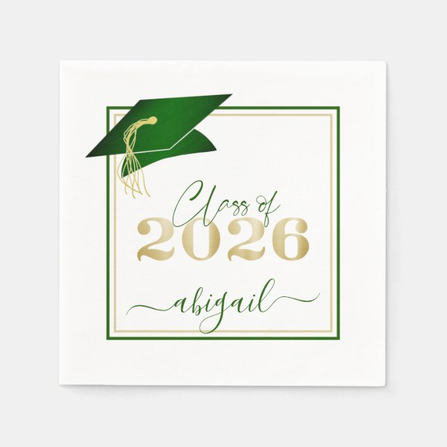 Abschluss 2025 Imitats Metallic Green Gold Script Serviette (Vorderseite)