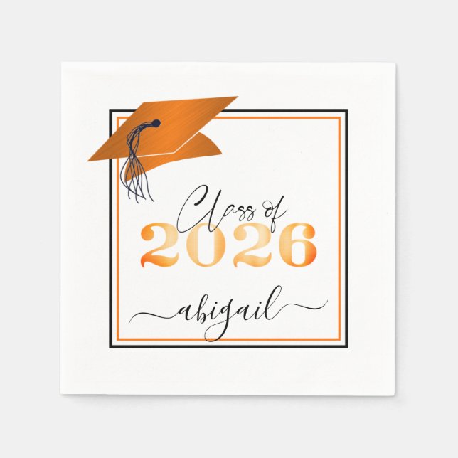 Abschluss 2025 Imitats Metallic Orange Black Scrip Serviette (Vorderseite)