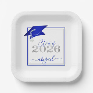 Abschluss 2025 Imitats Metallic Royal Blue Silver Pappteller