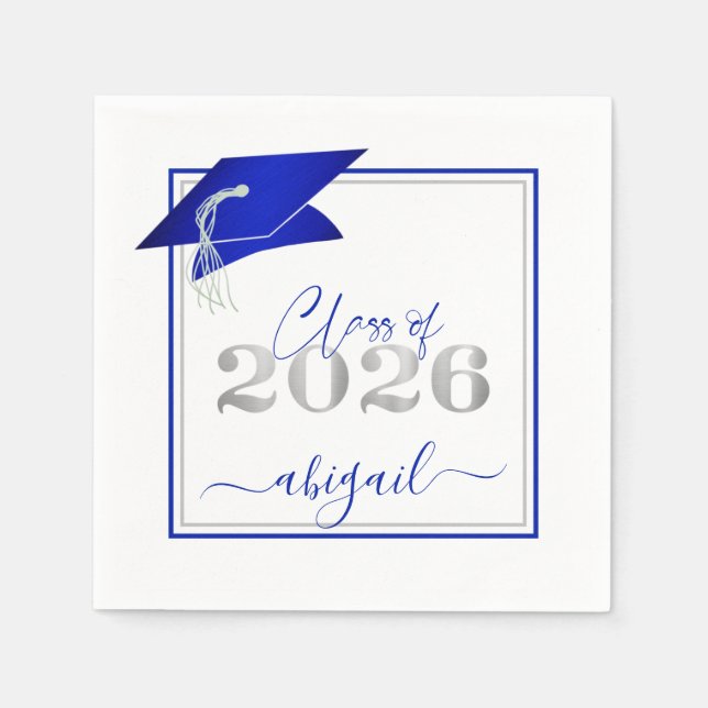 Abschluss 2025 Imitats Metallic Royal Blue Silver Serviette (Vorderseite)