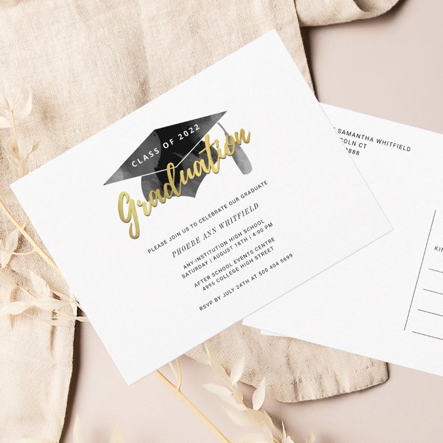 Abschluss 2025 Minimalistisch Einfaches Graduate P Einladungspostkarte (Graduation 2024 Grad Cap Party Invitation Postcard)