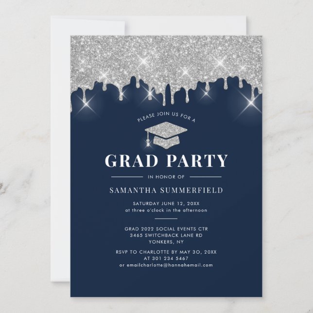 Abschluss 2025 Navy Blue Grad Party Einladung (Vorderseite)
