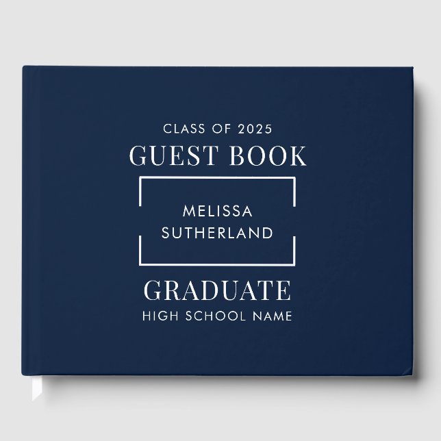 Abschluss 2025 Navy Blue Grad Party Gästebuch (Vorderseite)
