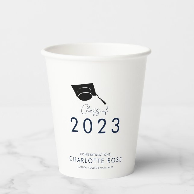 Abschluss 2025 Navy Blue Script Grad Party Paper Pappbecher (Vorderseite)