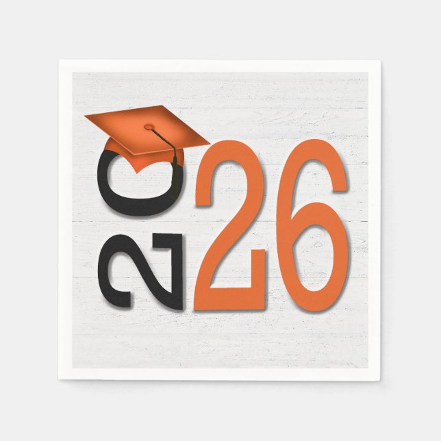 Abschluss 2025 Orange und Black On Wood Serviette (Vorderseite)