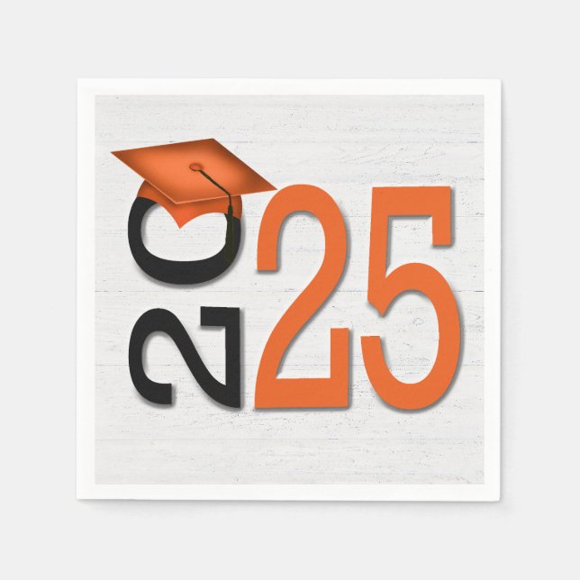 Abschluss 2025 Orange und Black On Wood Serviette (Vorderseite)