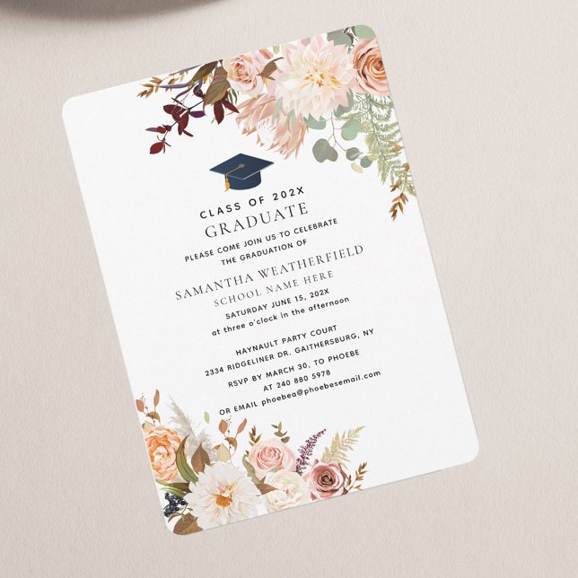 Abschluss 2025 Party "Watercolor Floral Grad" Einladung (Floral 2024 Graduation Party Invitation)