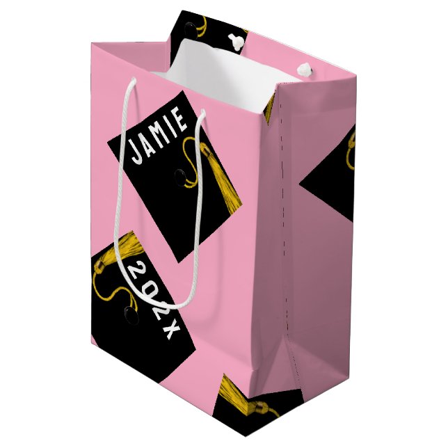 Abschluss 2025 Pink Medium Geschenktasche Mittlere Geschenktüte (Vorderseite Schrägansicht)