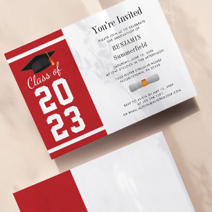 Abschluss 2025 Red White Grad Party Einladung