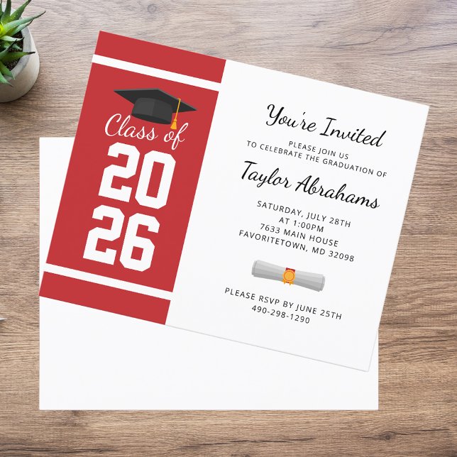 Abschluss 2025 Red White Grad Party Einladung (Graduation White Red Bold 2025 Party Invitation)