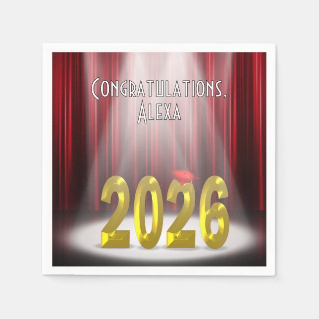 Abschluss 2025 - Rot und Gold im Rampenlicht Serviette (Vorderseite)