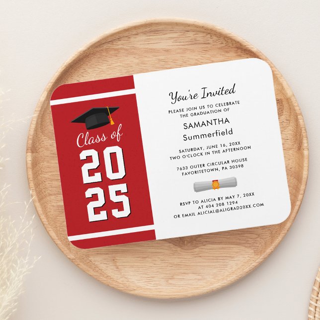 Abschluss 2025 Rote Graduate Party Einladung Magnet (Graduation 2025 Red Graduate Party Invitation Magnet)