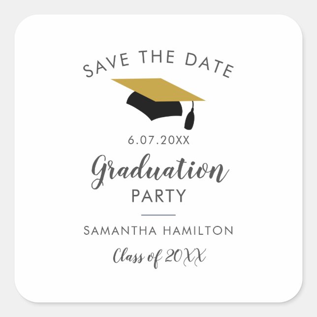 Abschluss 2025 Save the Date Graduate Party Quadratischer Aufkleber (Vorderseite)