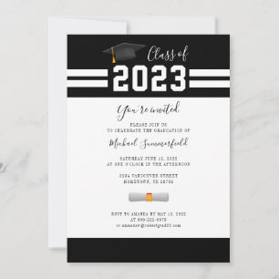 Abschluss 2025 Schwarz-weißes Minimalistisches Par Einladung