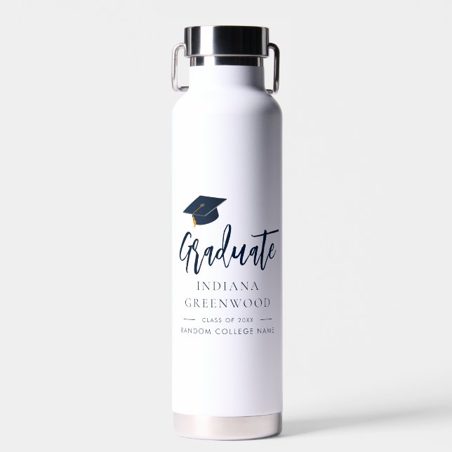 Abschluss 2025 Script Navy Blue Grad Personalisier Trinkflasche (Vorne)