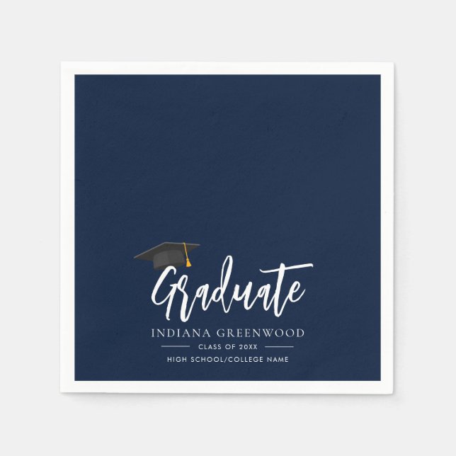 Abschluss 2025 Script Navy Blue Paper Serviette (Vorderseite)