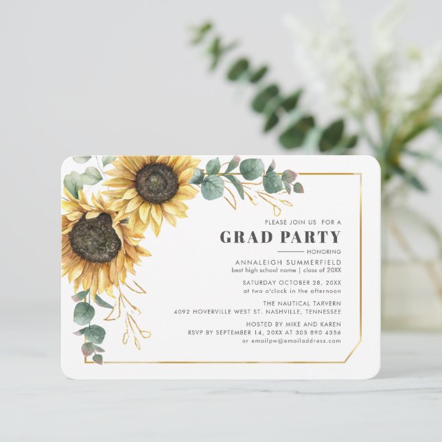 Abschluss 2025 Sonnenblumen Foto Grad Party Einladung (Stehend Vorderseite)
