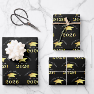 Abschluss 2026 Falsches Gold Gratuliere Absolvent  Geschenkpapier Set